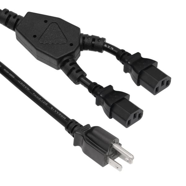NEMA 5-15P - 2x C13 Y字型スプリッター電源コード 16AWG 15A
