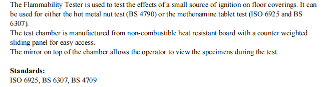 YYF020 Carpet Flammability Tester Used for either hot metal nut test