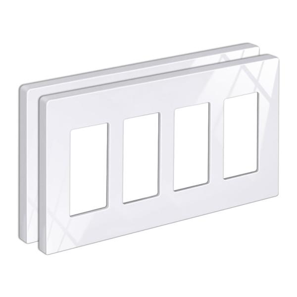 White 4 Gang Wall Plates Plastic Screwless Wall Plates For Socket Switch Cover