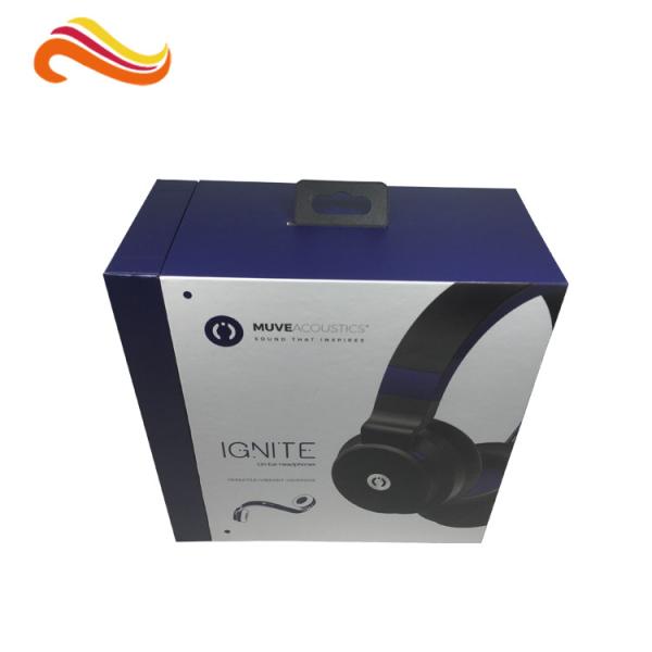 Chipboard headphone package , factory price printing hang box with picture UV