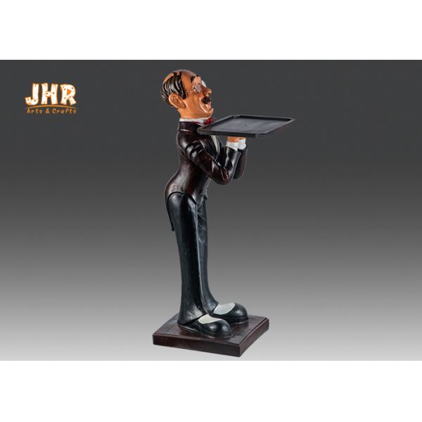 Resin Butler Sculpture Antique Decorative Resin Butler Holding Tray Restaurant Decor