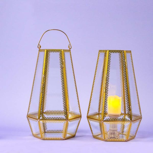 Hexagon portable glass wind lamp handle Europe decoration creative home glass greenhouse glass craft wind lamp