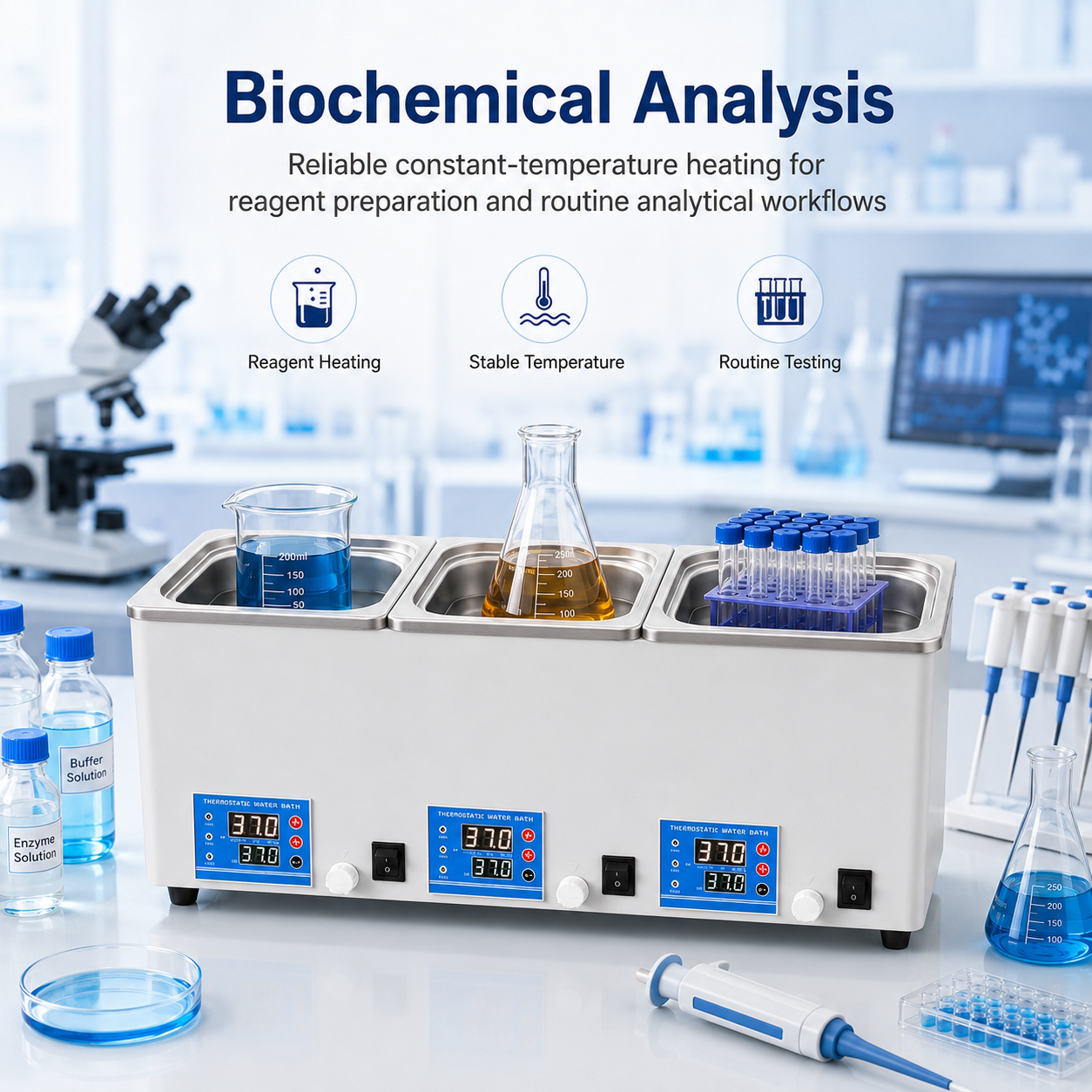 Cenlee HH-S3 Digital Triple Chamber Water Bath 220V 900W for Chemical Research, Sample Preparation and Quality Control Testing