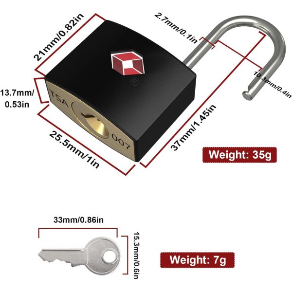 TSA Brass Luggage Locks with Keys Anti-Theft Padlock RARLUX Model TSA9020 for Suitcases Gym Lockers Laptop Bags Travel Etc