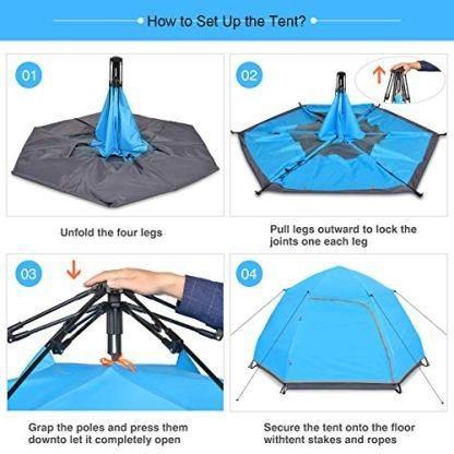 Beach Tent Sun Shelter - Portable Sun Shade Instant Tent for Beach Carrying Bag, Stakes, 6 Sand Pockets, Anti UV