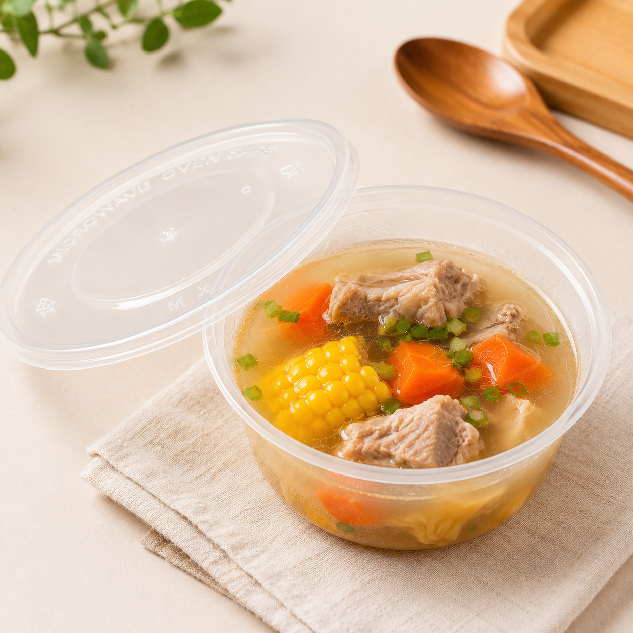 360ml Round PP Disposable Soup Bowls Clear Lids for Takeaway Soup Portions