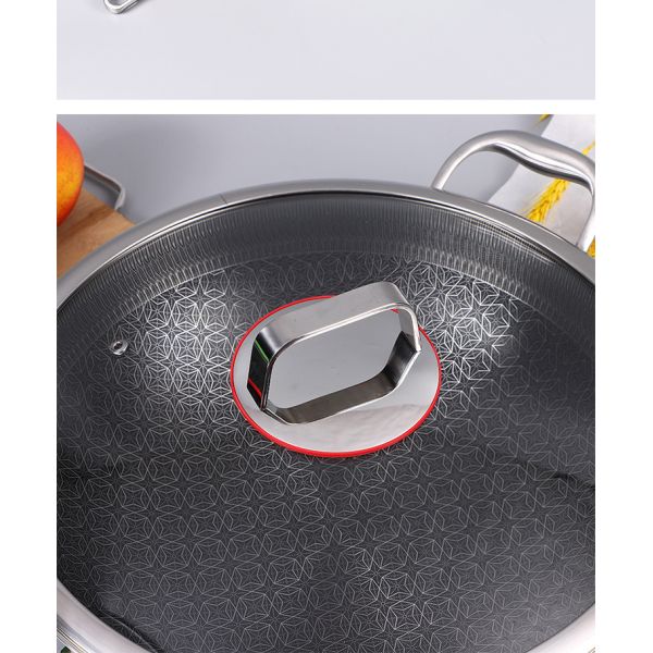 Wholesale Honeycomb Non Stick Fry Pan Cooking Pot 18/10 Stainless Steel Wok Pan With Glass Cover