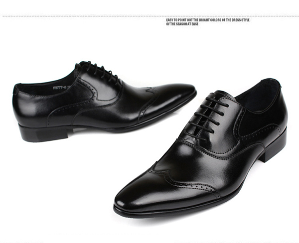 Office Black Leather Dress Shoes Waterproof , Pointed Toe Mens Handmade Leather Shoes