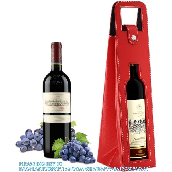 Leather Wine Gift Bag 16.1x3.5x3.5 In, Wine Gift Tote Bag, Reusable Clasp Gift Wine Bag, Portable Wine Protector