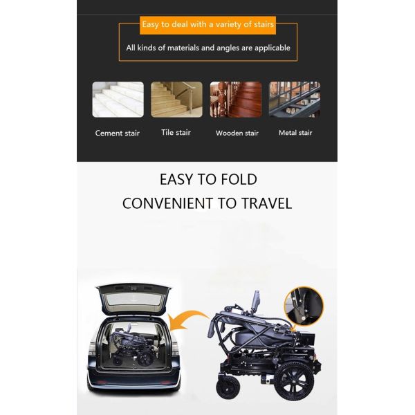 Portable Medical Transport Wheelchair Lightweight Disabled Electric Stair Clibing Wheelchair