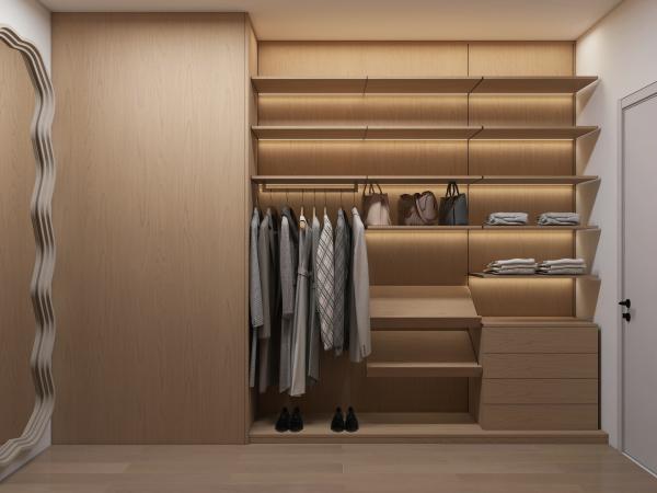 Sistemas de armários personalizados Roupas modernas Armários de armazenamento Conjunto de móveis de quarto Organizador de armário de madeira