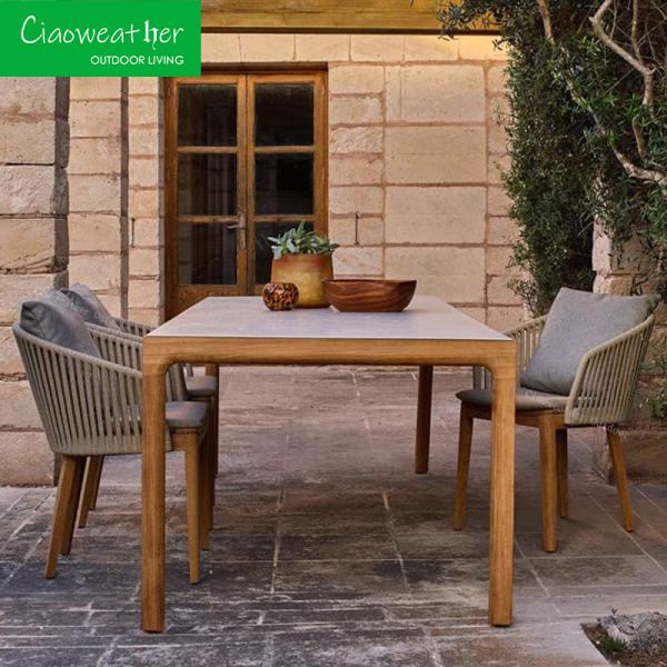 Waterproof Cushioned Teakwood Dining Chair Set for Modern Hotel Outdoor Furniture in Villa Garden Patio