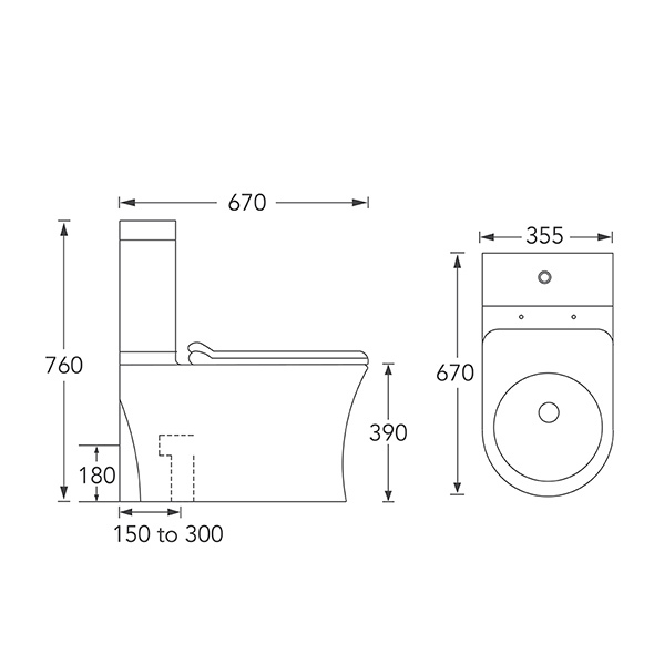 Rimless Two Piece Closet S Trap / P Trap Compact Bathroom Toilet