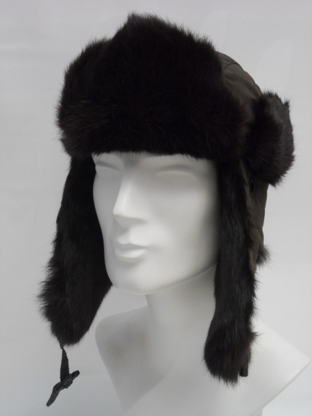 Army Blue / Black Faux Fur Wool Winter Caps With Ear Flaps 30cm Hat Height