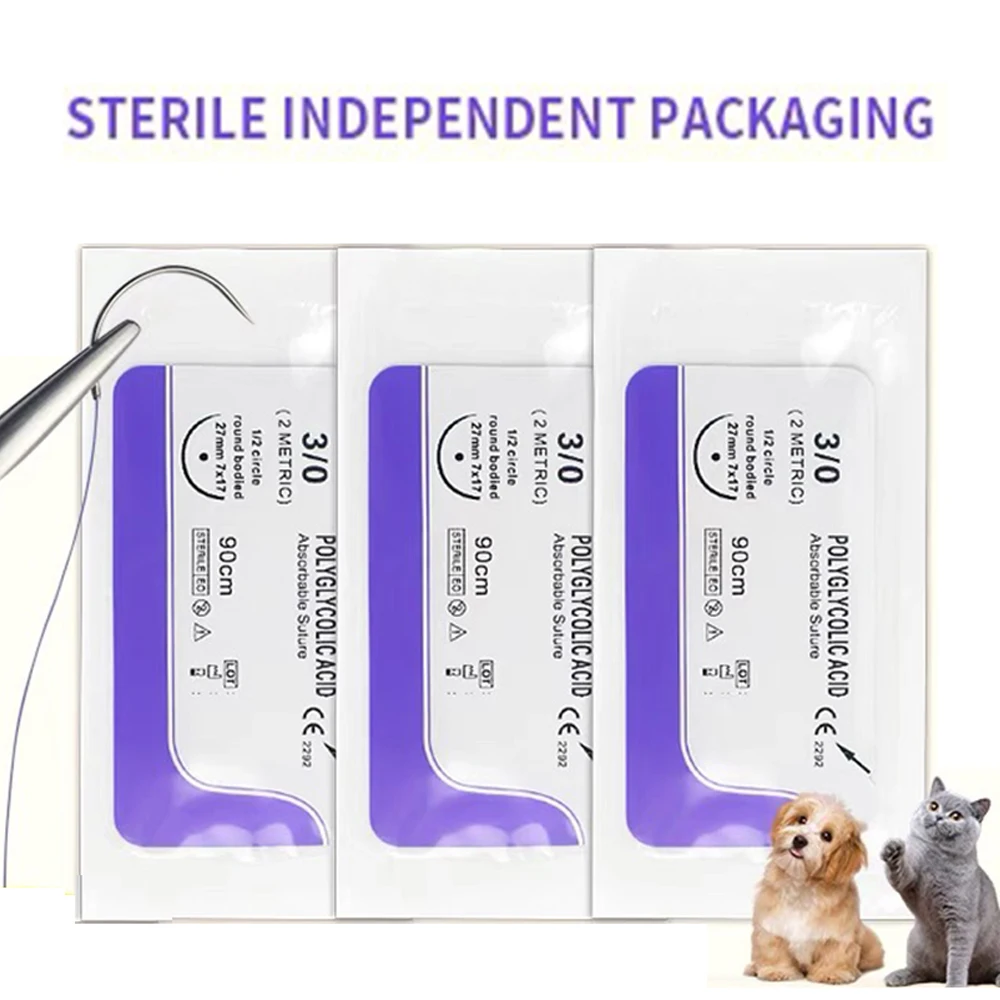 Hôpital Vétérinaire Animal PDO Catgut Chromique Soie Nylon PGA 910 75cm Sutures Chirurgicales Avec Aiguille Stérile Chien chat Animal de compagnie