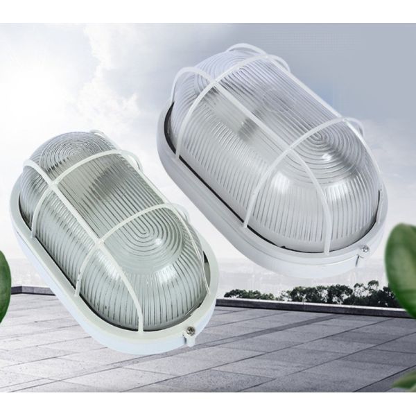 IP44 LED Outdoor Wall Mounted Surface Mounted Caged Round Bulkhead Light with AC Power Supply