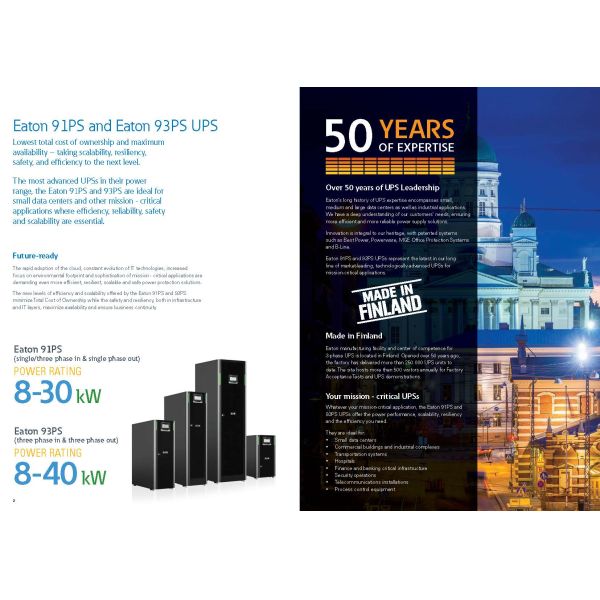 AGM Тип батареи Eaton 93PS 30KVA/30KW 3 Фаза 380VAC PF0.9 Башня UPS для центра обработки данных