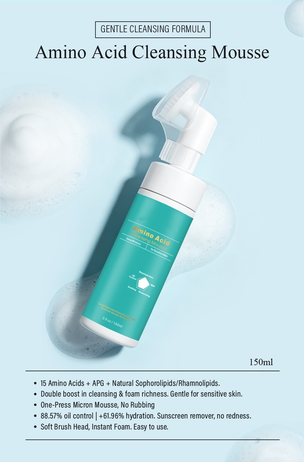 OEM ODM Korean Organic Amino Acid Facial Cleanser Skin Care Product Moisturizing foam Firming Facial Cleanser Cleanser