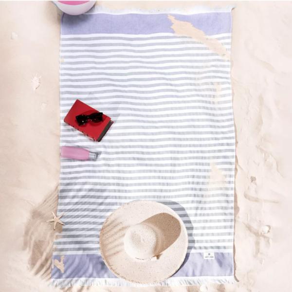 Bohemian 350gsm Beach Towel with Artistic Stripes and Decorative Fringe