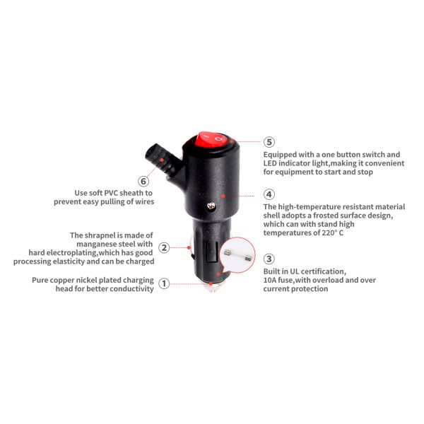 Car Cigarette Lighter Plug Socket Power Adapter Cable with Nylon Fiber Cover Material