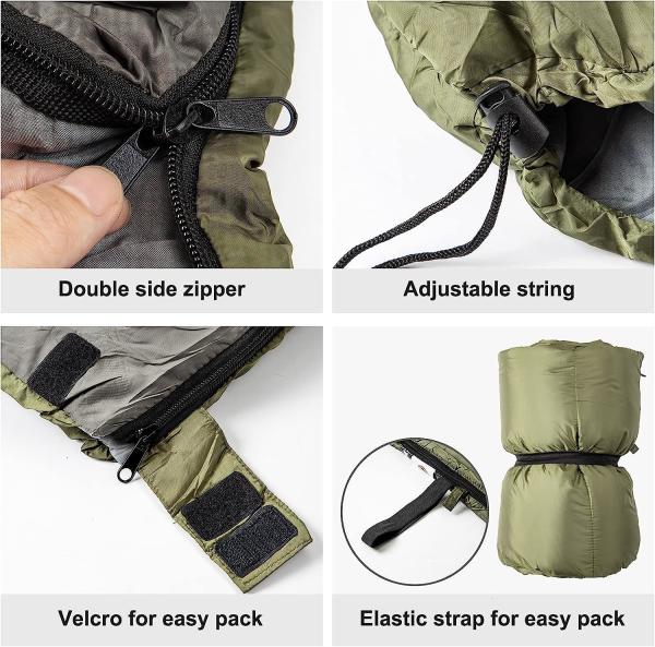 Envelope Military Sleeping Bags, Compression Sack for Cold Weather Travel, Camping, Hiking, Outdoor, Backpacking
