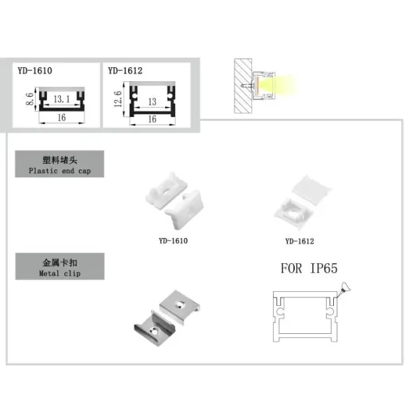 6063 T3-T8 Aluminum Alloy Surface Mounted LED Profile 16*9mm Small Size with Anodized Finish for Cabinet Lighting