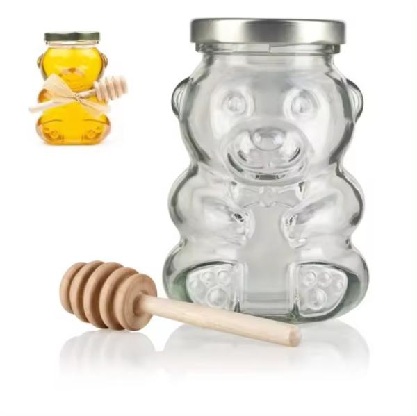 Garrafa de mel Garrafa de vidro vazia Garrafa de açúcar em forma de urso