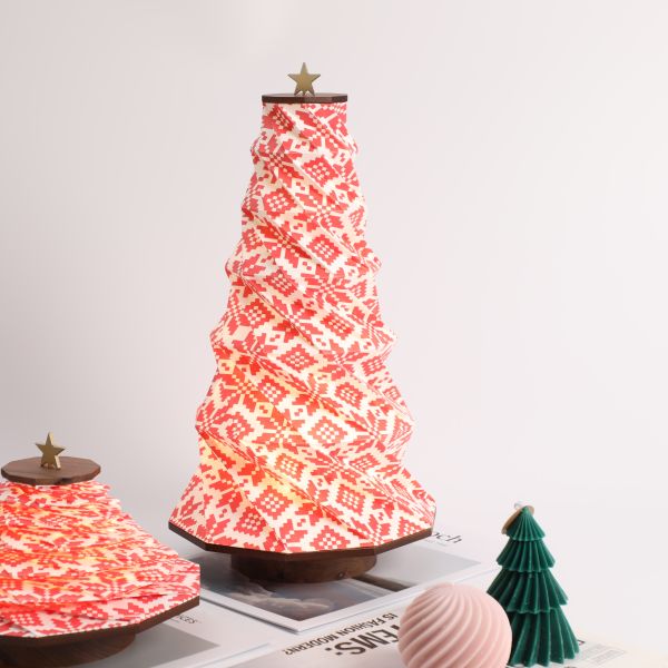 Origami Tyvek Paper Christmas Tree Shaped Light Lamp Standing Foldable Home Decor