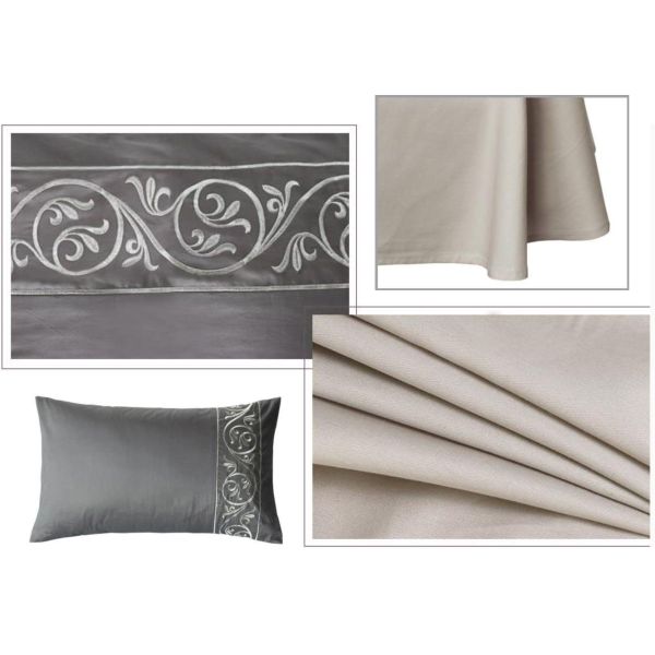 Leaf Embroidered Twin Size Bedding Sets 4 Pcs Color Customized With Different Size