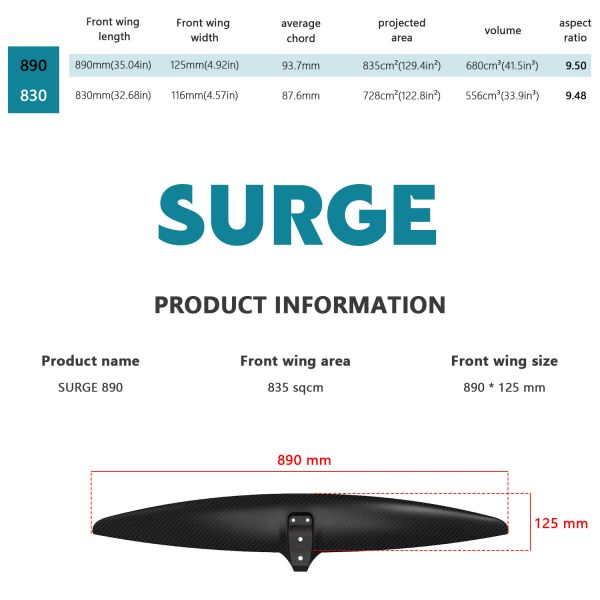 AXIS SURGE Foils 890 Carbon Hydrofoil wing for Wing foilers, Para-wingers and kite foilers