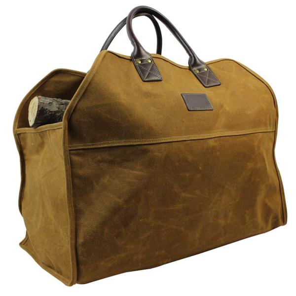 Waterproof Waxed Canvas Firewood Bag , Large Capacity Firewood Tote Bag