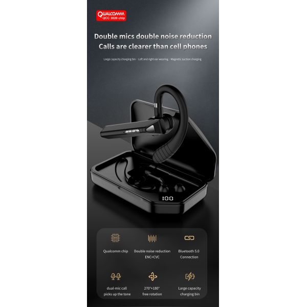 Mon Eearhook Wireless Bluetooth Earpiece Hands Free QCC Earphones For Driving Office