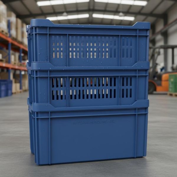 48L Custom Plastic Crates Featuring Ventilated or Solid Sides and High Impact Resistance Weatherproof Durability Engineered for Material Handling