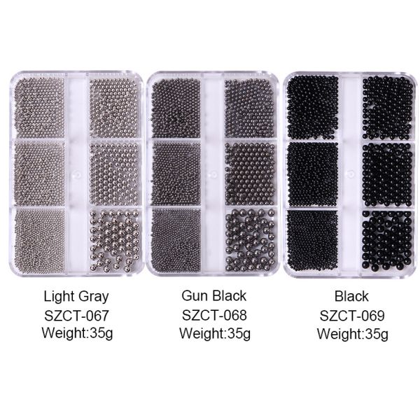 Steel Balls 3D Nail Art Decorations 6 Grid Mixed Metal Round Bead Nail Charms in Bulk