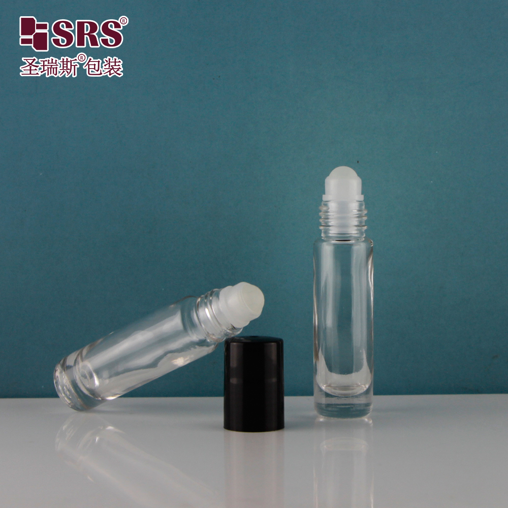 SRS Glass Roller Bottle 8ml Leak Proof Clear Glass Roll On Bottle with Steel Roller Ball for Perfume Essential Oil Fragrance