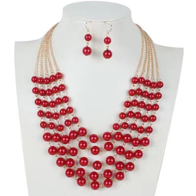 Fashion Simple Women Necklace Earrings Pearl Jewelry Set