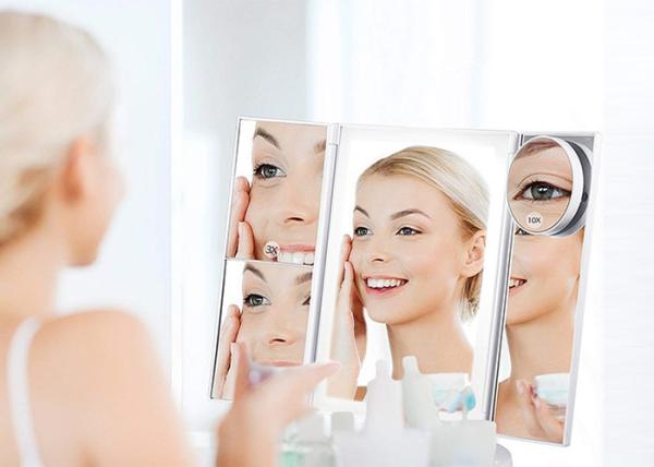 38 LED Cosmetic Mirror /  Tri Fold Vanity Mirror Touch Screen 180°Adjustable Stand