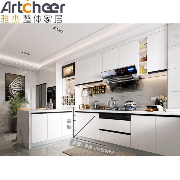 White Color U Shape Kitchen Cabinet WPC Material Customized Size for Modern Home Made