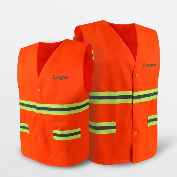 Washable Reflective Safety Vests Orange Construction Vest With Pockets