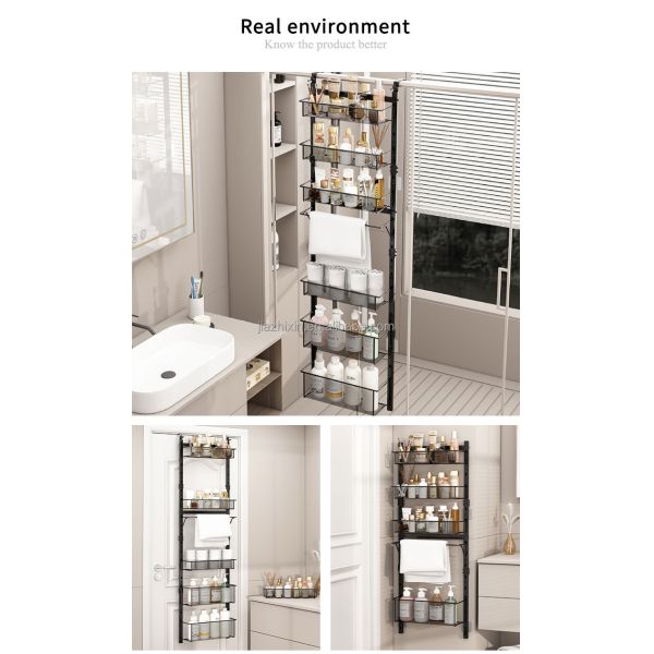 New Black Expandable Bathroom Multilayer Behind the Door Hanging Basket Kitchen Adjustable Wall Mounted Organizing Storage Rack