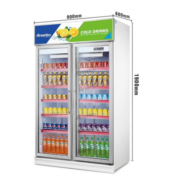 1000L Commercial Beer Coolers , Stainless Steel Upright Double Door Display Freezer