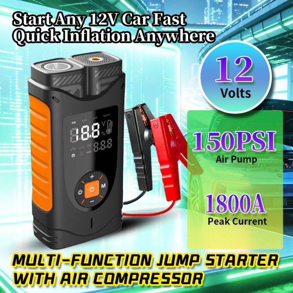Portable Tire Inflator with 150 PSI Digital Air Compressor and 8000mAh Battery Featuring Digital LCD Display