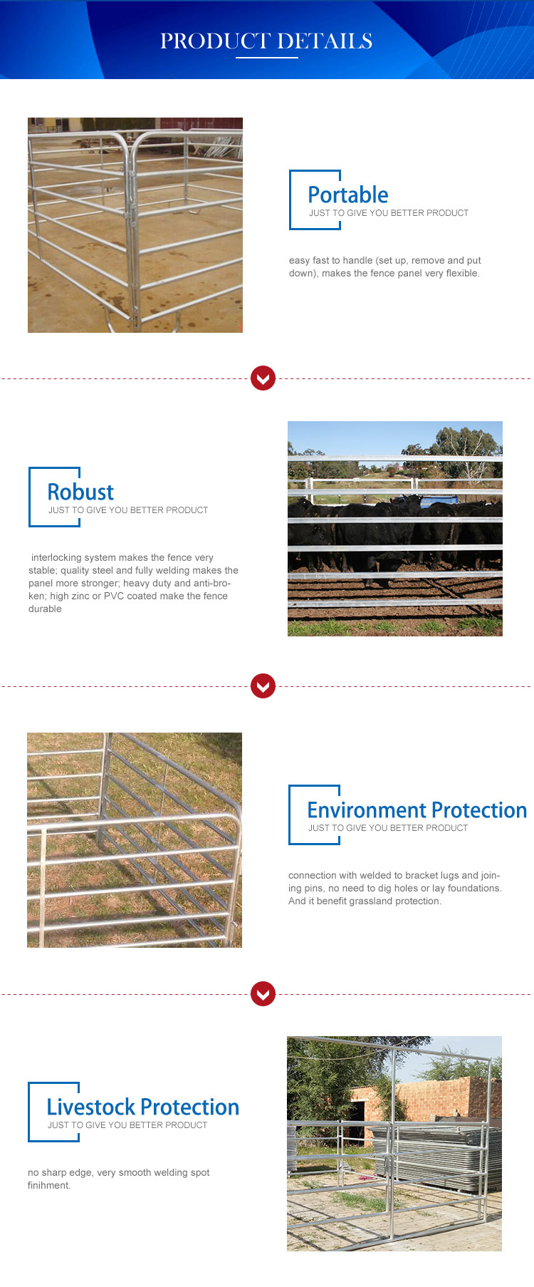 1.5m High Portable Galvanized 32OD Pipe Farm Fence Panels Heavy Duty