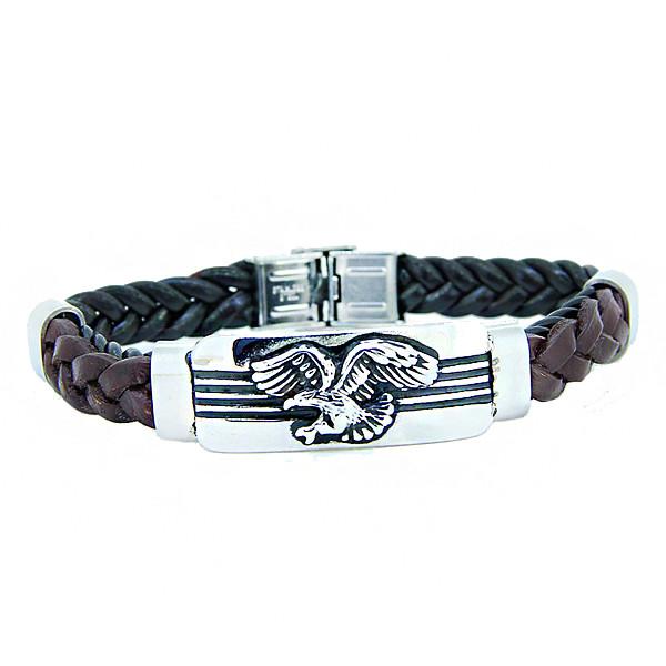Europ American Fashion Trendy Stainless Steel Geniune PU Leather Bracelet Bangle LBL72