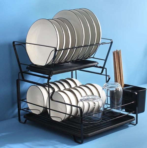 Rustproof 2 Tier Over The Sink Dish Rack , Metal 2 Tier Dish Drainer
