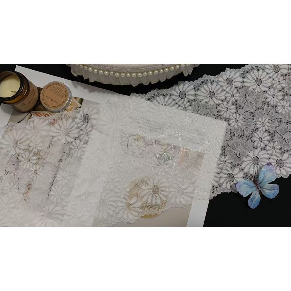 Sunflower Daisy Floral Lace Trim Stretch Fabric in Nylon Spandex with 22.5cm Width for Pajama Dresses