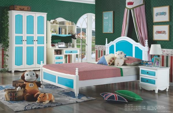 modern blue solid wood teenager bed room furniture