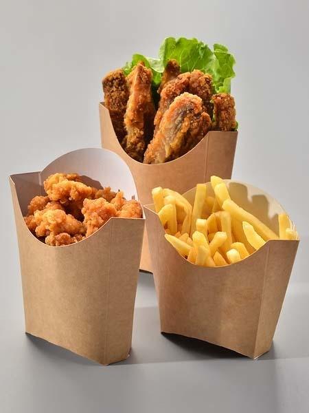 Caixa de batatas fritas Kraft Impressão personalizada Restaurante de fast food para ir Caixa com revestimento UV