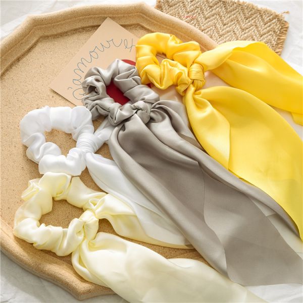 Ponytail Scarf Scrunchie Holders Imitate Silk Satin Solid Color Knotting Ribbon  28cm 20g