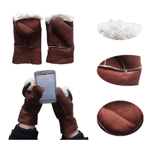 Hot selling warm mitten sheepskin leather gloves with cover in winter
